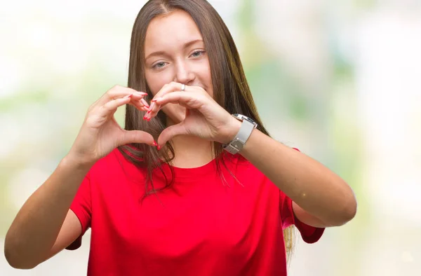 Joven Hermosa Mujer Caucásica Sobre Fondo Aislado Sonriendo Amor Mostrando — Foto de Stock