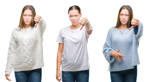 Collage Von Jungen Schönen Mädchen Die Winterpullover Über Weißem Isoliertem — Stockfoto