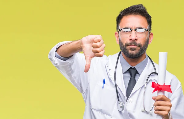 Adult Hispanic Doctor Man Holding Degree Isolated Background Angry Face — Stock Photo, Image