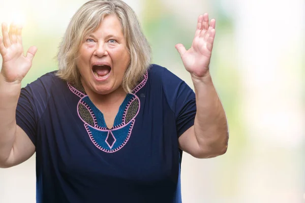 Senior Grootte Kaukasische Vrouw Geïsoleerde Achtergrond Vieren Gekke Gekke Voor — Stockfoto