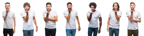 Collage Van Jonge Kaukasische Afro Latino Mannen Dragen Witte Shirt — Stockfoto