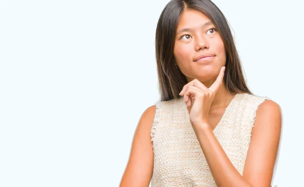 Junge Asiatische Frau Über Isoliertem Hintergrund Mit Der Hand Kinn — Stockfoto