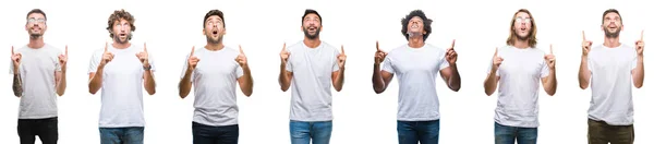 Collage Unga Kaukasiska Spansktalande Afro Män Bär Vit Shirt Över — Stockfoto