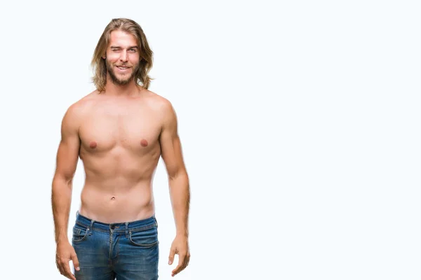 Jeune Homme Beau Torse Avec Des Cheveux Longs Montrant Corps — Photo