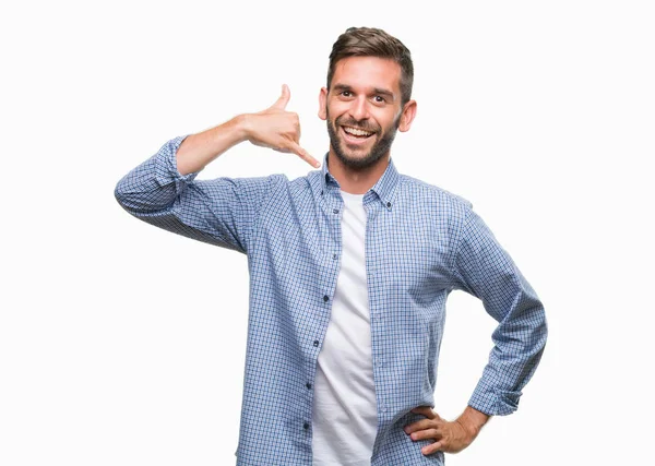 Joven Hombre Guapo Con Camiseta Blanca Sobre Fondo Aislado Sonriendo — Foto de Stock