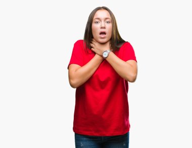 Genç güzel beyaz kadın üzerinde arka plan bağırarak izole ve çünkü boğmak acı kendi ellerimle öldürürüm. Sağlık sorunu. Yaralarından ve intihar kavramı.