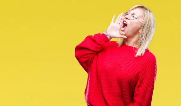 Junge Schöne Blonde Frau Pullover Und Brille Über Isoliertem Hintergrund — Stockfoto