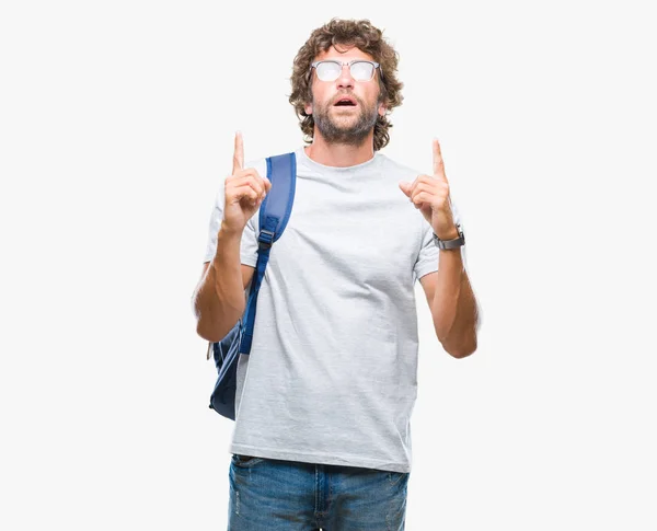 Stilig Spansktalande Student Man Bär Ryggsäck Och Glasögon Över Isolerade — Stockfoto