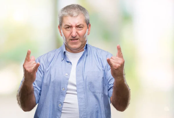 Handsome Senior Man Isolated Background Shouting Crazy Expression Doing Rock — Stock Photo, Image