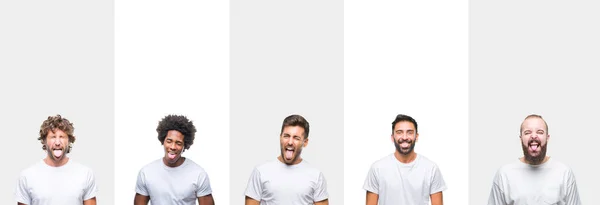 Collage Jóvenes Caucásicos Hispanos Afro Hombres Con Camiseta Blanca Sobre —  Fotos de Stock