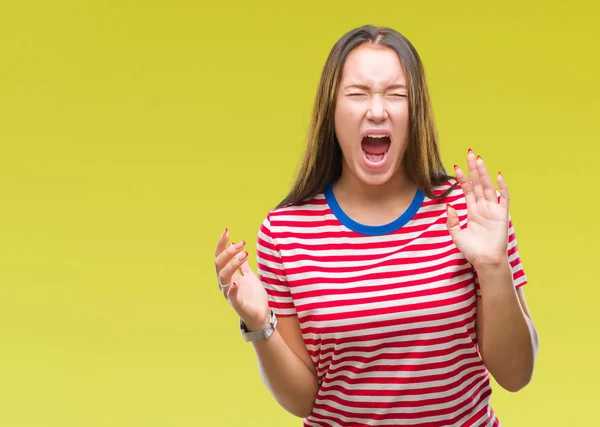 Young Caucasian Beautiful Woman Isolated Background Crazy Mad Shouting Yelling — Stock Photo, Image