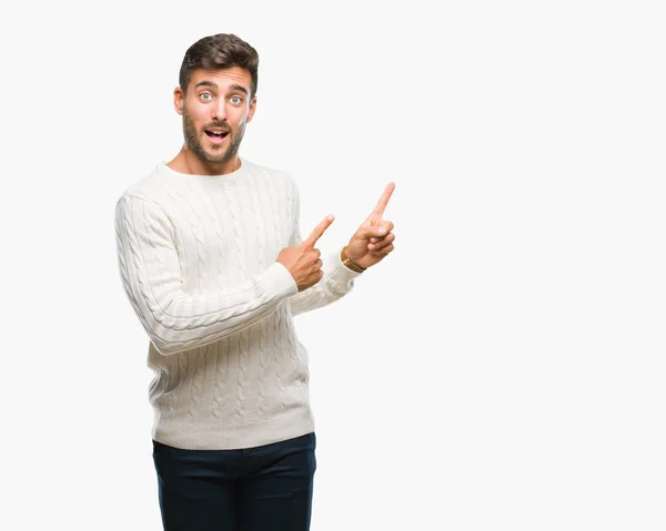 Jovem Homem Bonito Vestindo Camisola Inverno Sobre Fundo Isolado Sorrindo — Fotografia de Stock