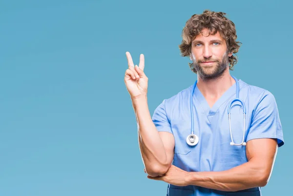 Handsome Hispanic Surgeon Doctor Man Isolated Background Smiling Happy Face — Stock Photo, Image