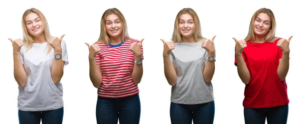 Collage Unga Vackra Blonda Kvinnan Klädd Shirt Över Vita Isolerade — Stockfoto