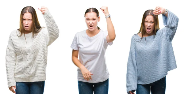 Collage Unga Vackra Flicka Klädd Vinter Tröja Över Vita Isolerade — Stockfoto