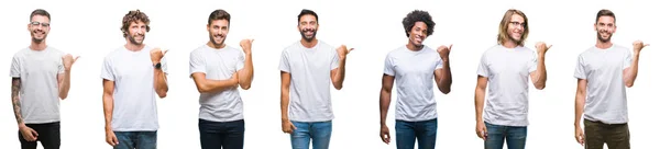 Collage Jóvenes Caucásicos Hispanos Afro Hombres Con Camiseta Blanca Sobre — Foto de Stock
