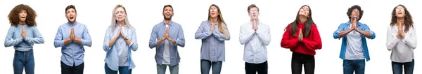 Samenstelling Van African American Hispanic Kaukasische Groep Mensen Geïsoleerde Witte — Stockfoto