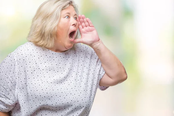 Senior Size Caucasian Woman Isolated Background Shouting Screaming Loud Side — Stock Photo, Image