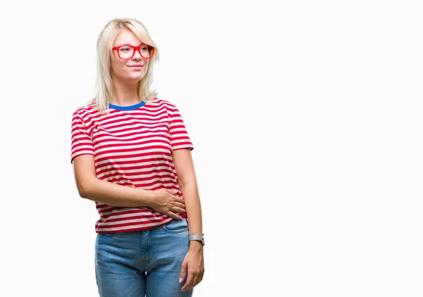 Giovane Bella Donna Bionda Che Indossa Occhiali Sfondo Isolato Guardando — Foto Stock