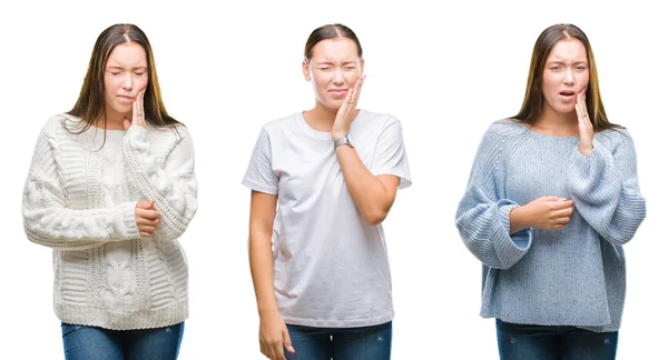 Collage Young Beautiful Girl Wearing Winter Sweater White Isolated Background — Stock Photo, Image