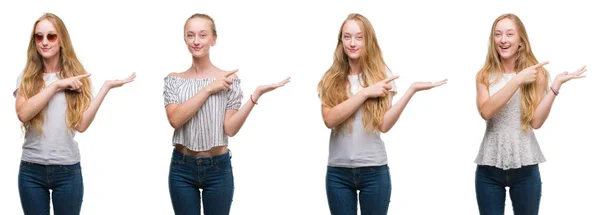 Collage Von Jungen Blonden Mädchen Über Weißem Isoliertem Hintergrund Sehr — Stockfoto