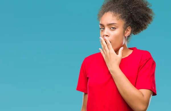 Mujer Afroamericana Joven Sobre Fondo Aislado Aburrido Bostezo Cansado Cubriendo — Foto de Stock