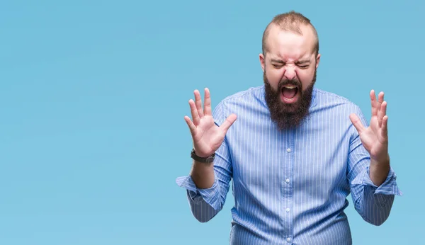 Joven Hombre Hipster Caucásico Sobre Fondo Aislado Celebrando Loco Loco — Foto de Stock