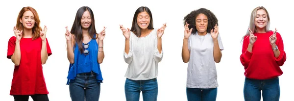 Collage Grupo Hermosas Mujeres Chinas Asiáticas Afroamericanas Caucásicas Sobre Fondo —  Fotos de Stock