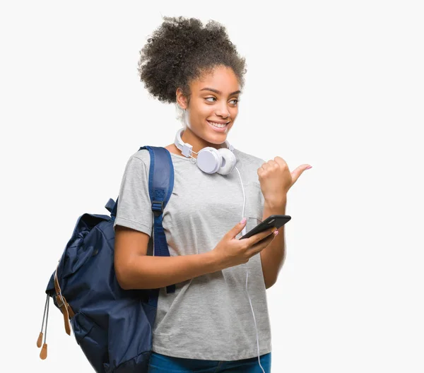 Молодий Красива Афро Американський Студент Жінка Тримає Рюкзак Ізольованих Фону — стокове фото