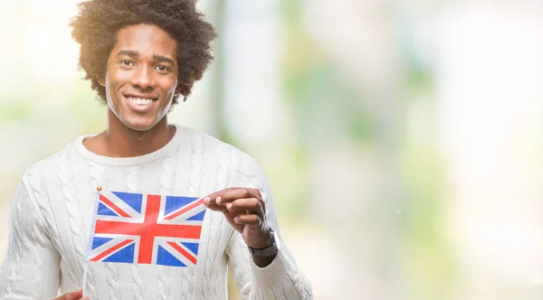 Afro Americký Muž Vlajka Spojeného Království Izolované Pozadí Šťastný Obličej — Stock fotografie