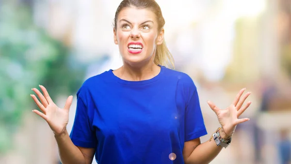 Mooie Jongedame Dragen Casual Blauw Shirt Geïsoleerde Achtergrond Gekke Gekke — Stockfoto