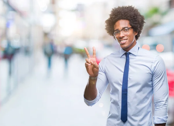 Afro American Business Man Wearing Glasses Isolated Background Smiling Happy — Stock Photo, Image