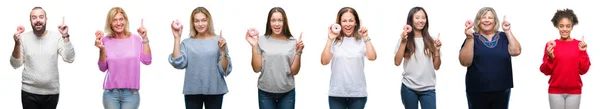 Collage Van Groep Mensen Donut Eten Geïsoleerd Achtergrond Verrast Met — Stockfoto