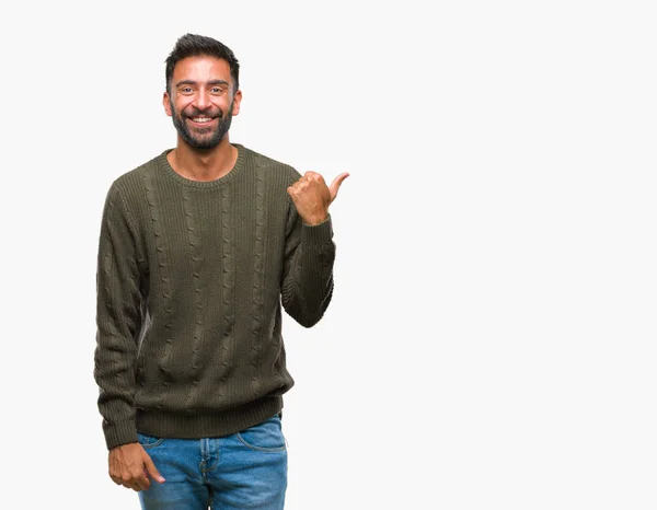 Adult Hispanic Man Wearing Winter Sweater Isolated Background Smiling Happy — Stock Photo, Image