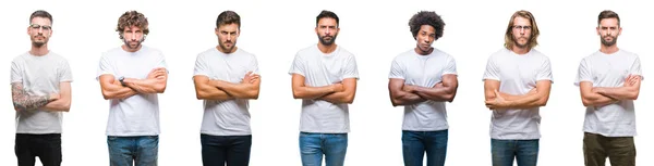 Kolaż Młodych Mężczyzn Kaukaski Hiszpanin Afro Noszenie Shirt Biały Białym — Zdjęcie stockowe