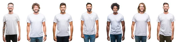 Kolaj Erkeklerin Yüzünde Mutlu Güzel Bir Gülümseme Ile Beyaz Izole — Stok fotoğraf