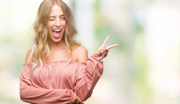 Schöne Junge Blonde Frau Über Isoliertem Hintergrund Lächelnd Mit Glücklichem — Stockfoto