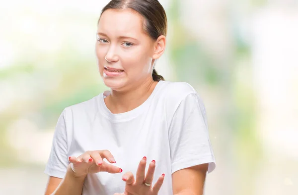 Junge Schöne Kaukasische Frau Über Isolierten Hintergrund Angeekelten Ausdruck Unzufrieden — Stockfoto