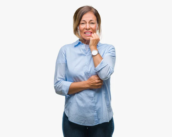 Middle Age Senior Hispanic Woman Isolated Background Looking Stressed Nervous — Stock Photo, Image