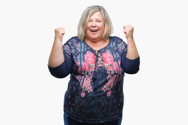 Senior Size Caucasian Woman Isolated Background Celebrating Surprised Amazed Success — Stock Photo, Image