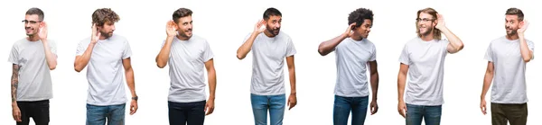 Colagem Jovens Caucasianos Hispânicos Afro Homens Vestindo Shirt Branca Sobre — Fotografia de Stock