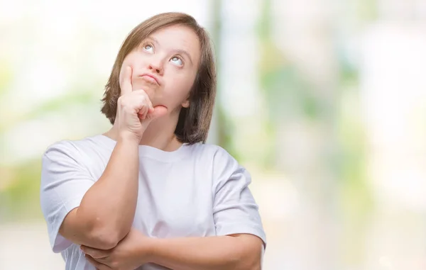 Giovane Donna Adulta Con Sindrome Sfondo Isolato Con Mano Sul — Foto Stock