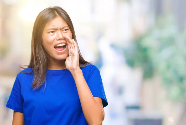 Young Asian Woman Isolated Background Shouting Screaming Loud Side Hand — Stock Photo, Image