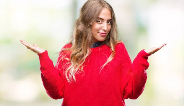 Beautiful Young Blonde Woman Wearing Winter Sweater Isolated Background Clueless — Stock Photo, Image