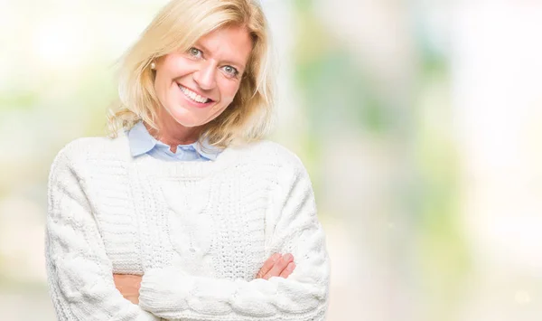 Mujer Rubia Mediana Edad Vistiendo Suéter Invierno Sobre Fondo Aislado —  Fotos de Stock