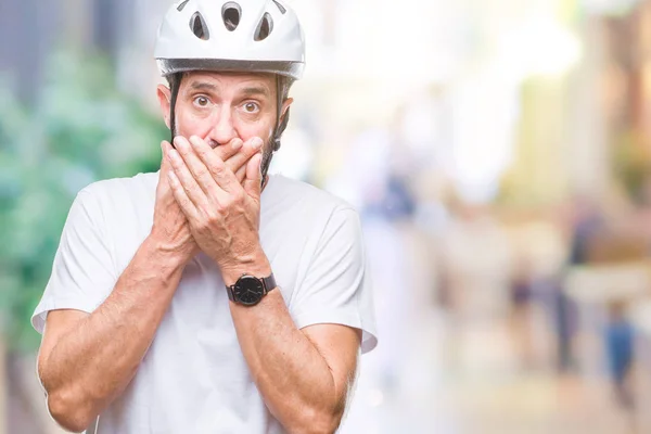 Hombre Ciclista Mediana Edad Con Casco Seguridad Bicicleta Aislado Fondo — Foto de Stock