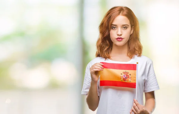 Joven Hermosa Mujer Sosteniendo Bandera España Sobre Fondo Aislado Con —  Fotos de Stock