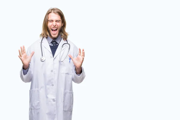 Giovane Bell Uomo Medico Con Capelli Lunghi Sfondo Isolato Che — Foto Stock