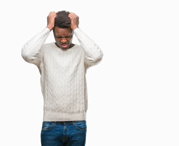 Jovem Afro Americano Sobre Fundo Isolado Sofrendo Dor Cabeça Desesperada — Fotografia de Stock