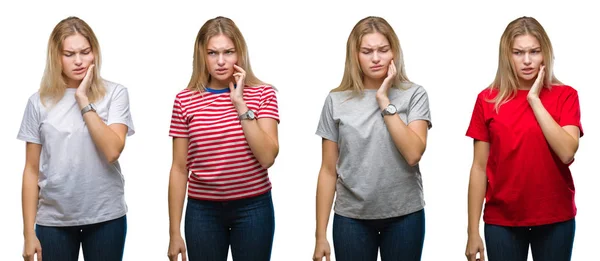 Collage Young Beautiful Blonde Woman Wearing Shirt White Isolated Backgroud — Stock Photo, Image